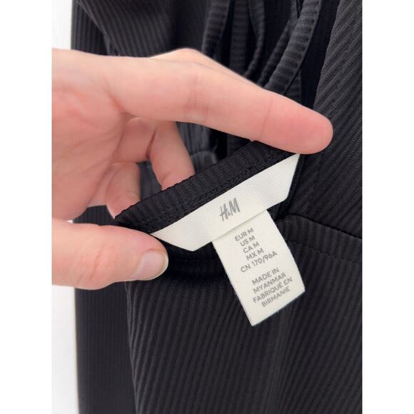 H&M Black Ribbed Bodycon Dress with Open Tie Back, Size M, EUC - Picture 4 of 5